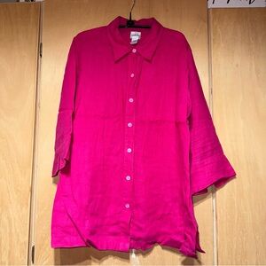 Chico’s Ribbon Jacquard Marcella 3/4 Sleeve Button Down.